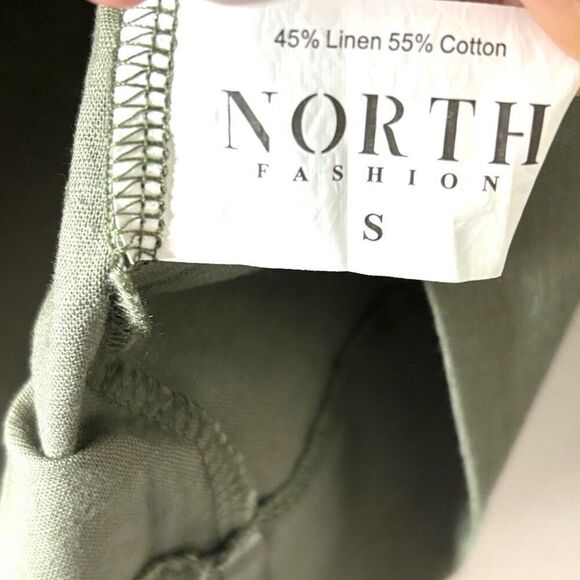 North S Linen Cotton Blend olive green crop top long sleeve - Picture 5 of 6